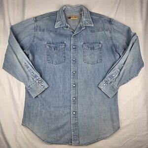 Big Mac Pearl Snap Denim Shirt Mens XLT Cowboy Work Wear VTG USA Made 70s 80s